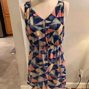 Short Blue A-Line Dress with elastic waistline